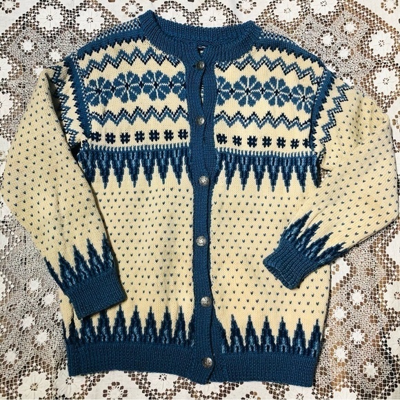 Vintage Sweaters - Vintage wool Nordic cardigan sweater Dale of Norway style